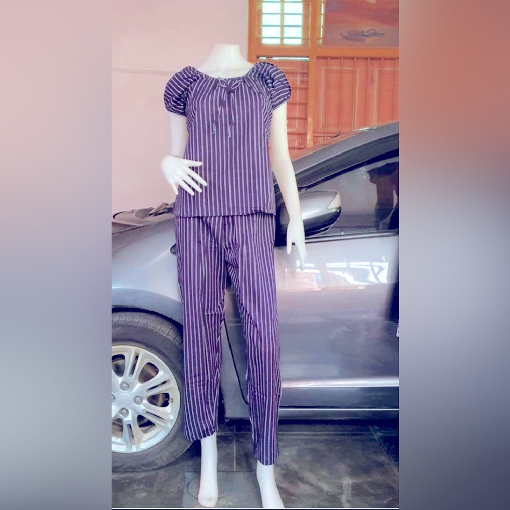 Cotton stripe blouse and pants. NWT. Medium Asian size. Small US size.
